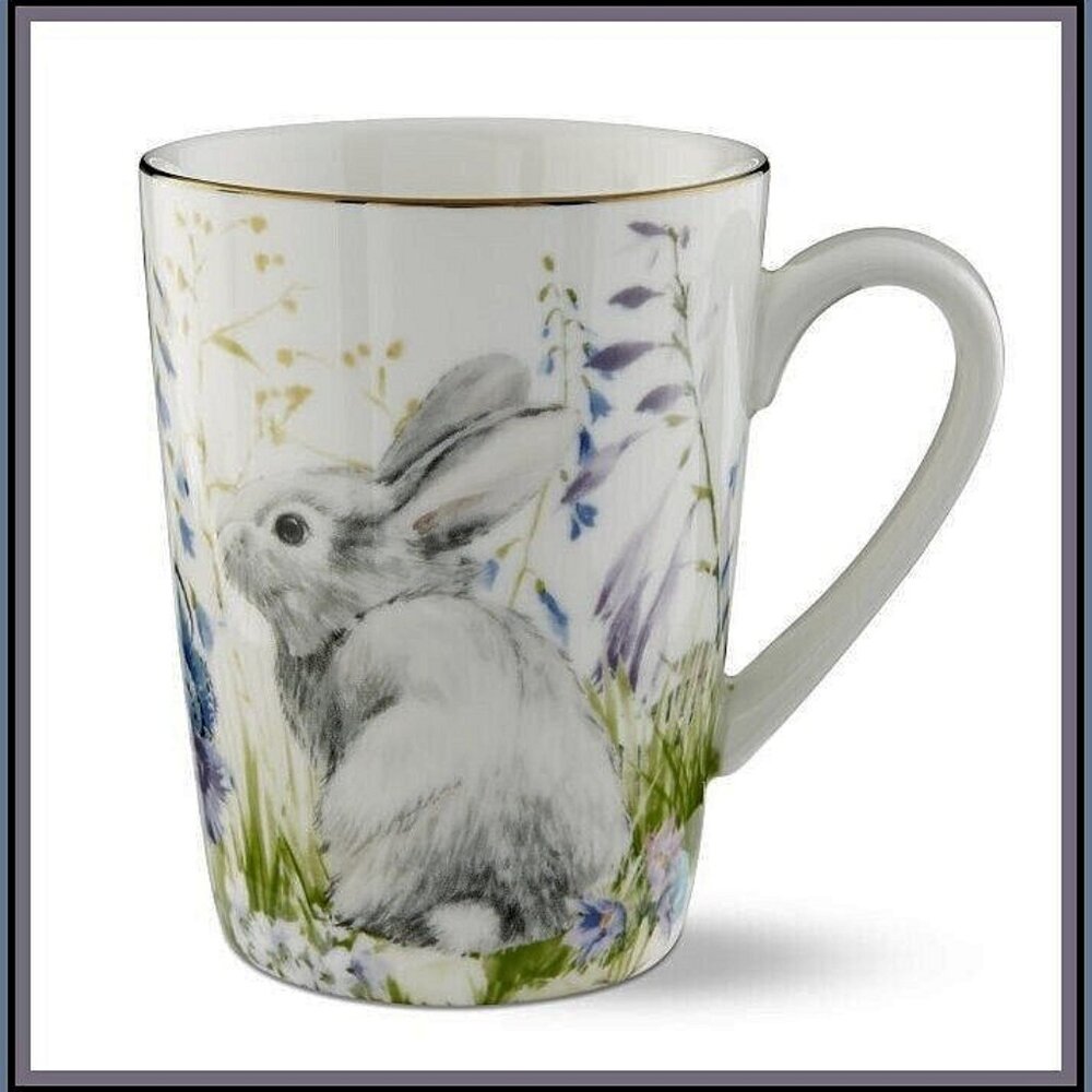 NEW RARE Williams Sonoma Easter Bunny Floral Mug 16 OZ Porcelain